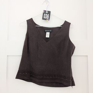 036_Jones New York Women's Aubergine Brown V-Neck Blouse